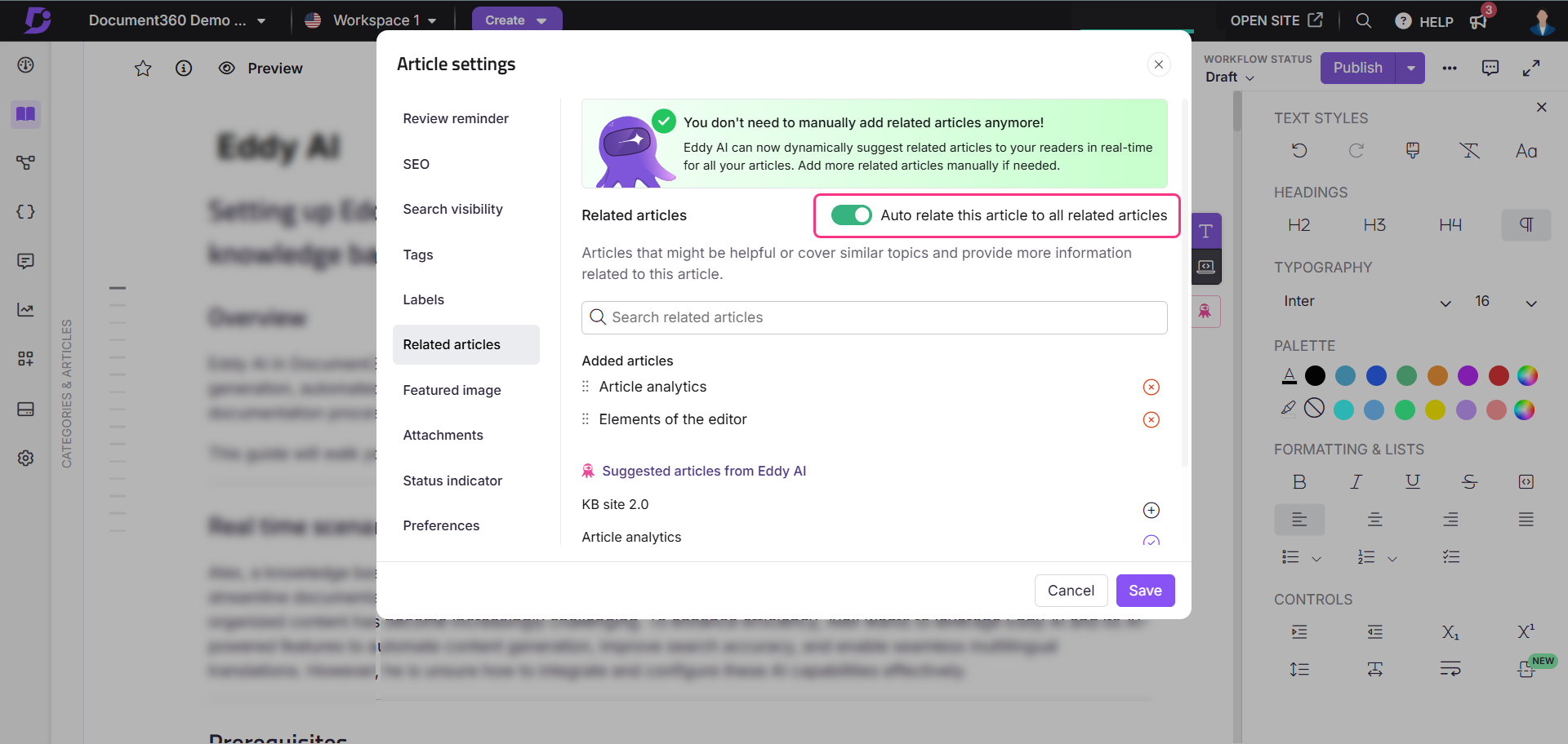 Enabling AI recommendations for adding related articles