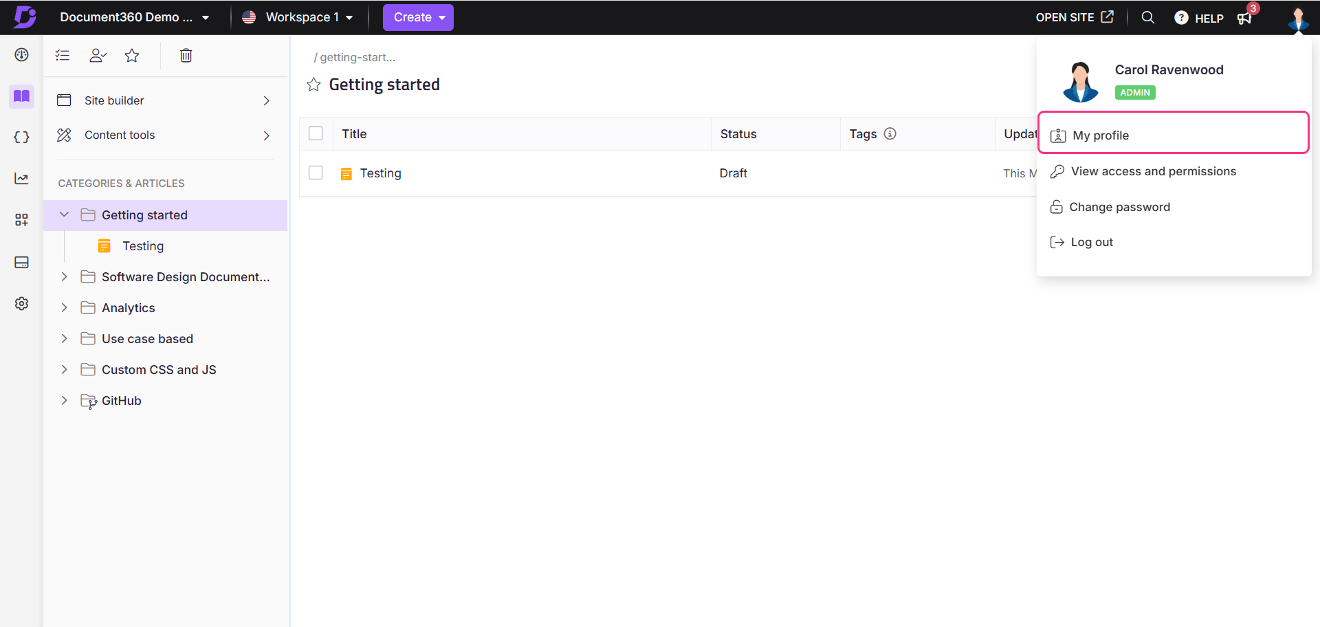Image showing profile option