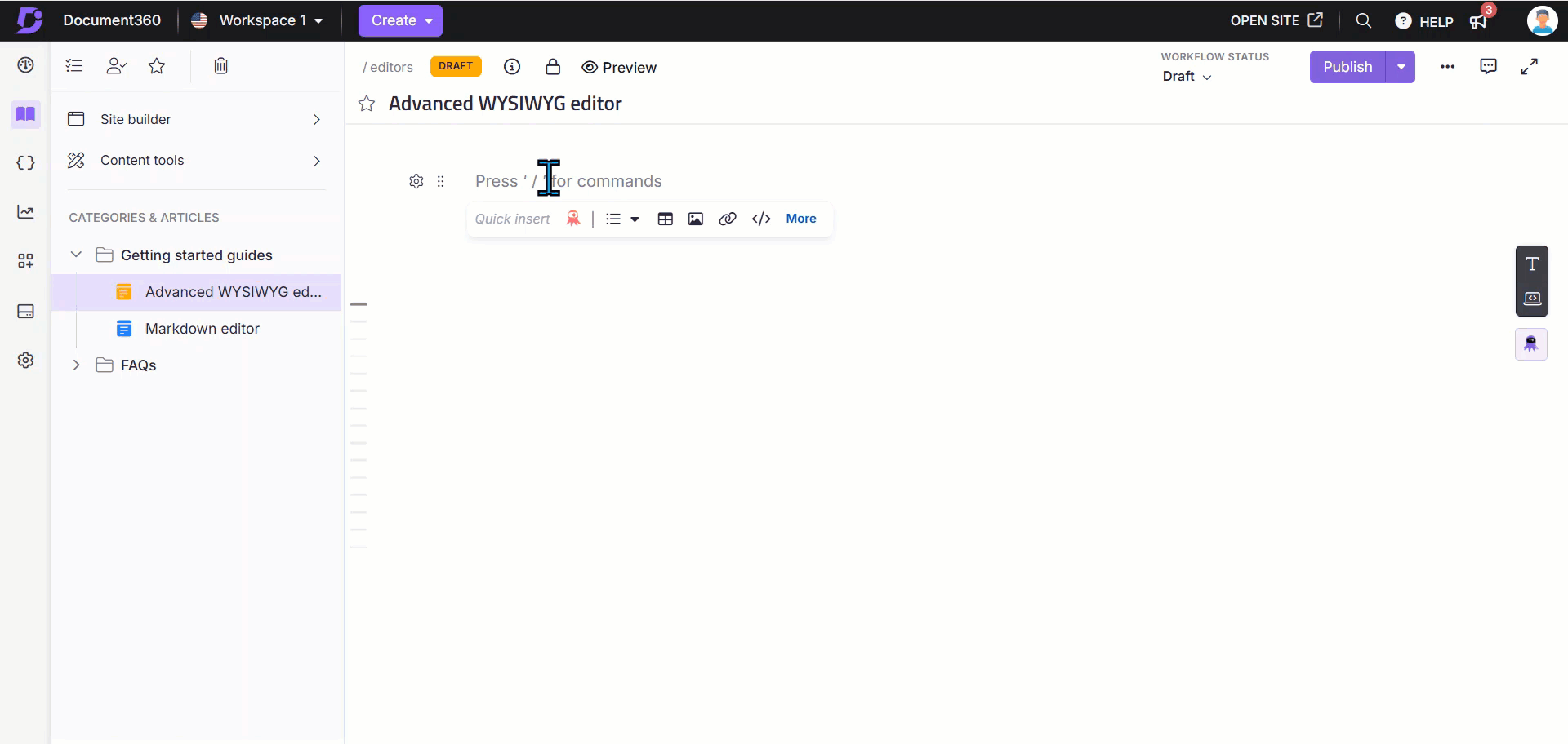 Adding code blocks in the Advanced WYSIWYG editor