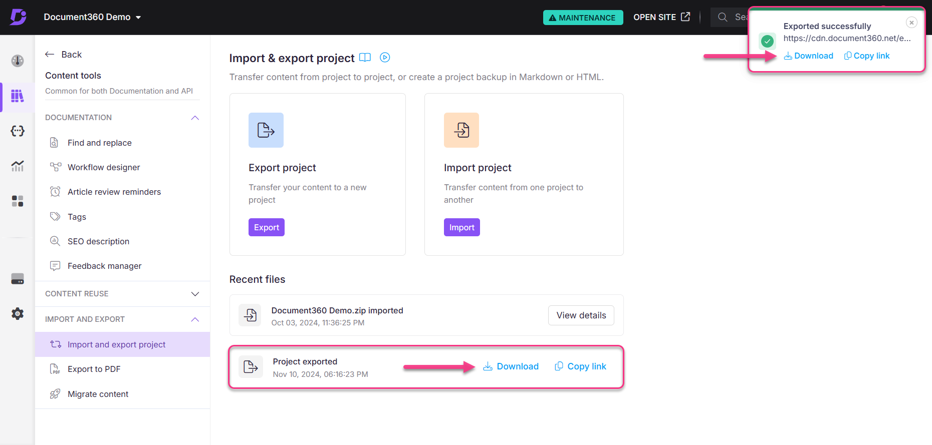 Screenshot-Updated_Import_and_Export_projects-Download_the_exported_file