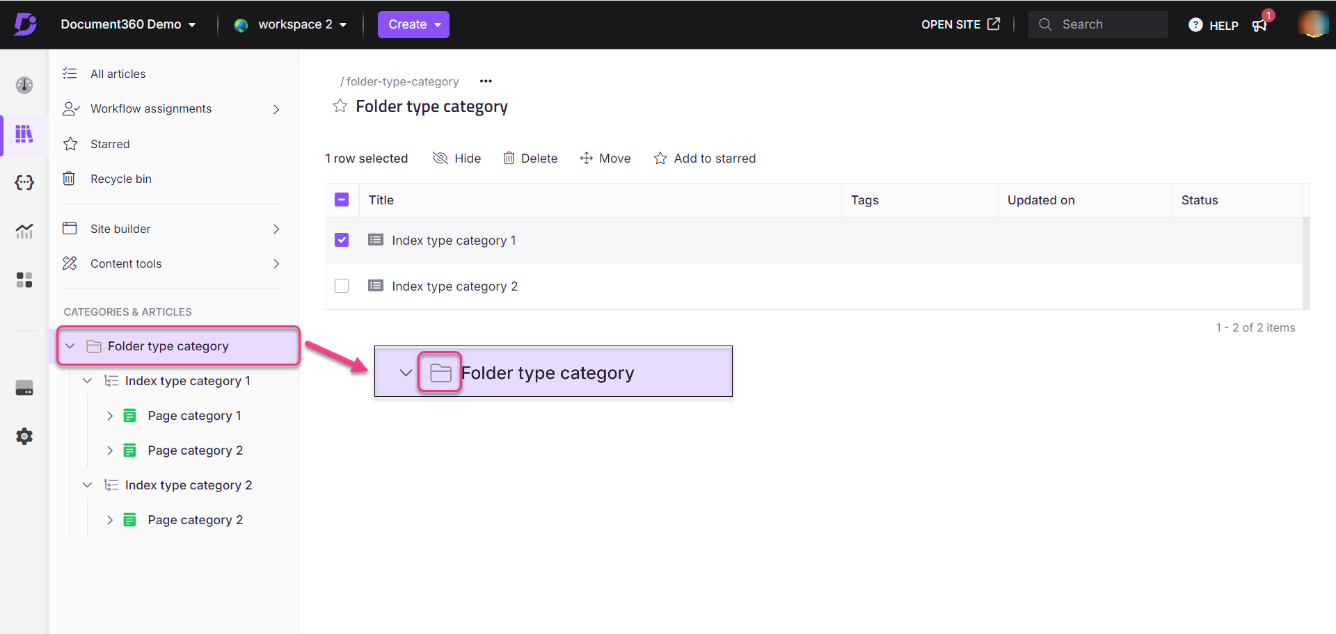 Screenshot of New Knowledge base portal view for folder category type