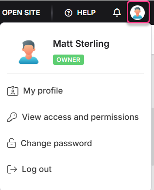 User profile menu displaying options for account management and settings.