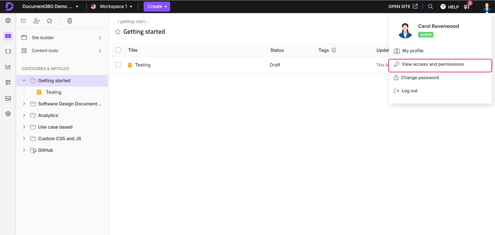 Image showing the option to view access and permissions