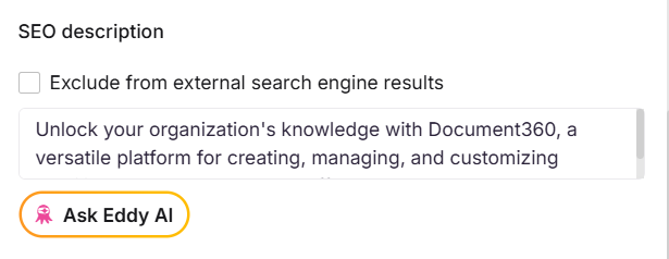 Document360 platform description highlighting features for knowledge management and customization.
