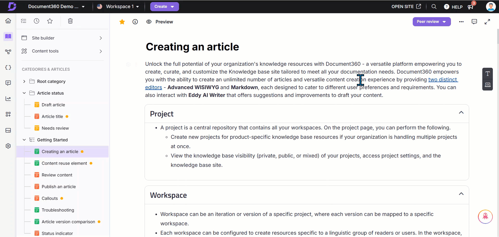 Showing how to set the due date for an article in the Workflow statuses.