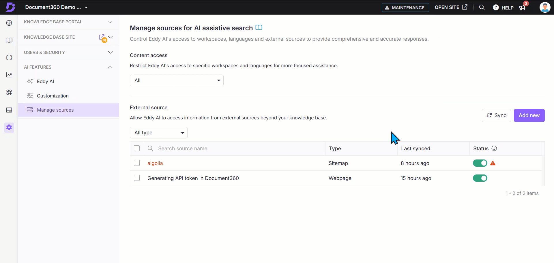 Handling errors of the external sources in the Knowledge base portal