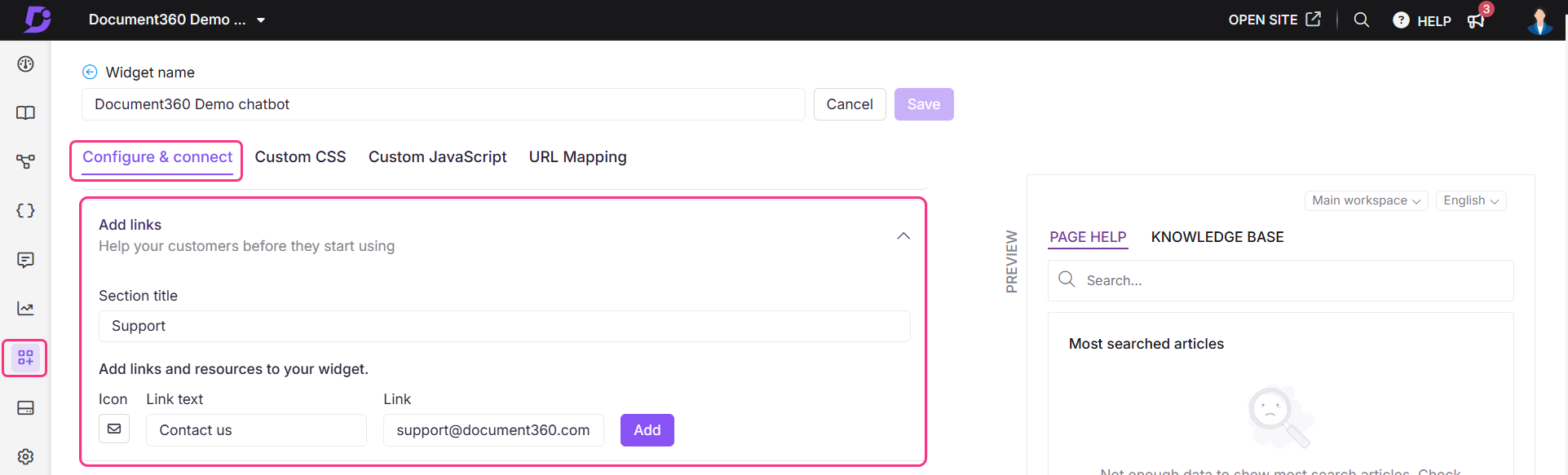 Image showing the option to add custom links