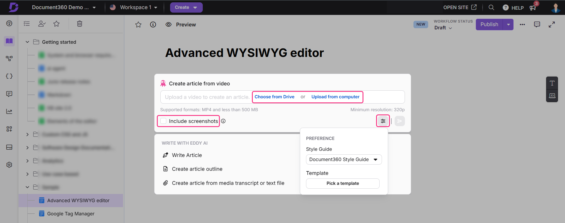 Creating an article from video