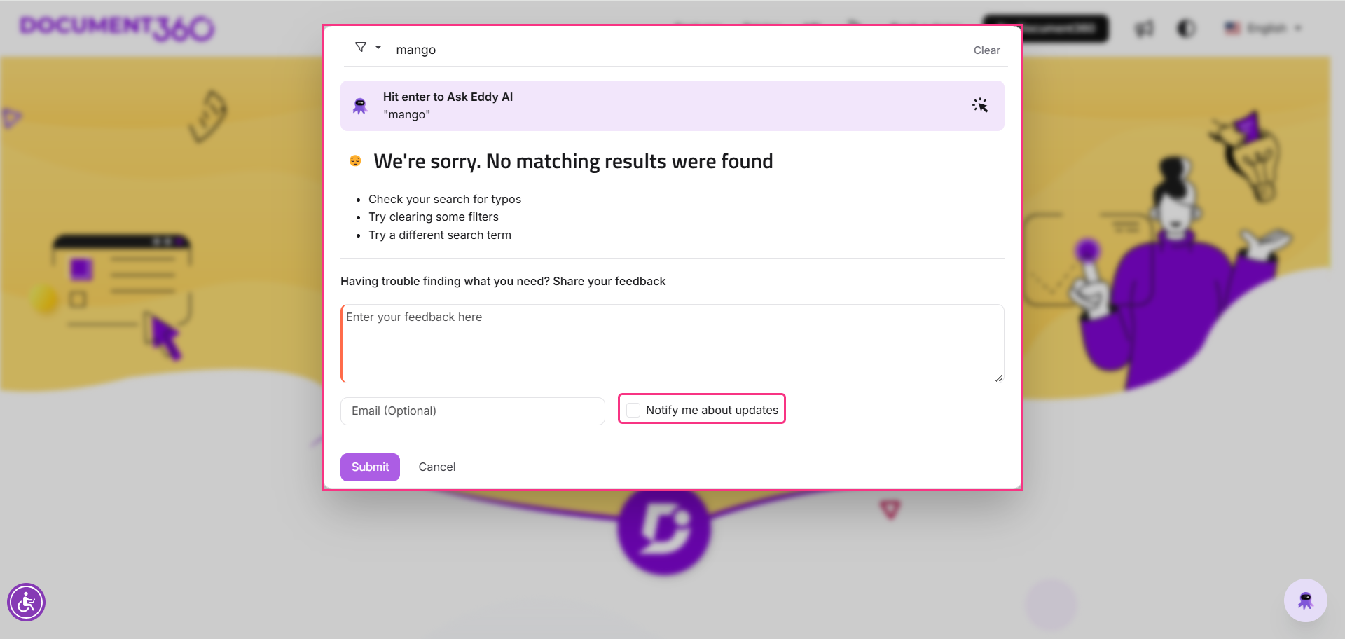 Image showing no result found on search query in the KB site