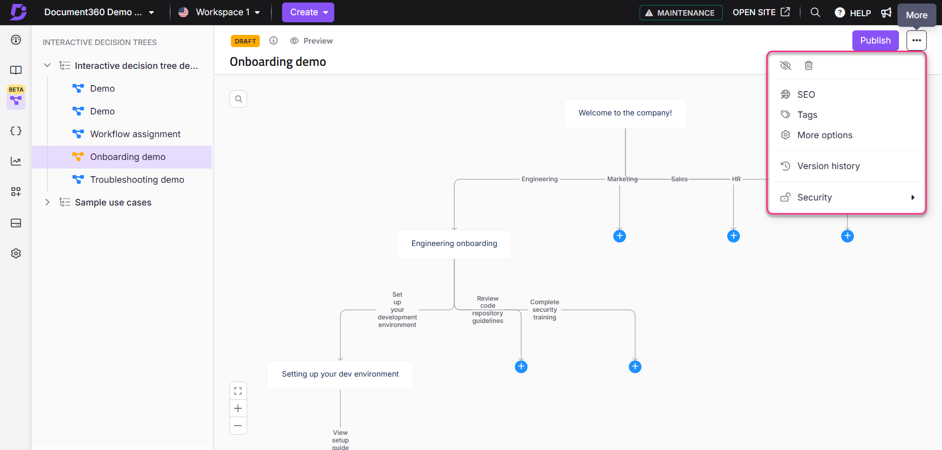 Flowchart illustrating onboarding process with sections for engineering, marketing, and sales.