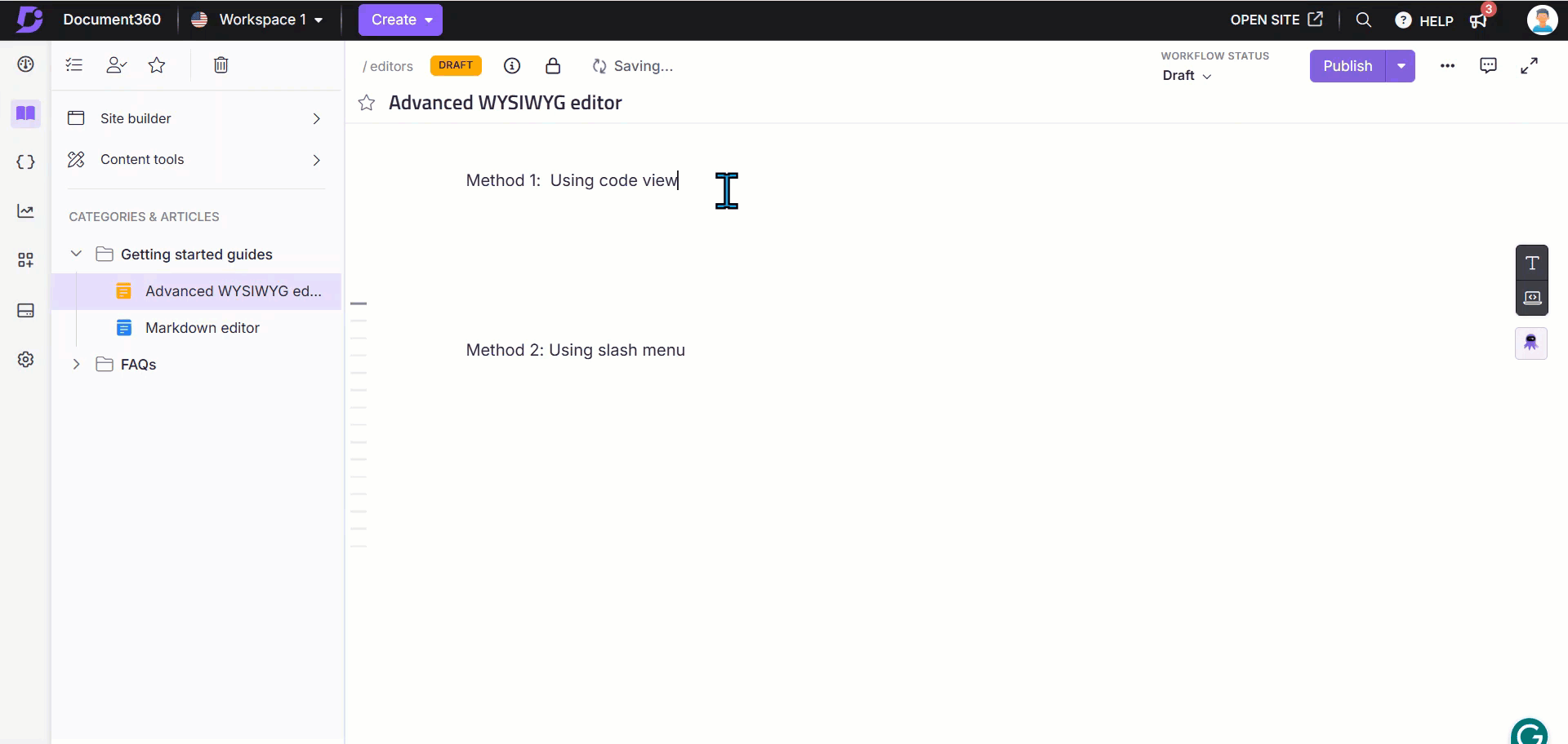 Embedding a video using the code view option in the Advanced WYSIWYG editor