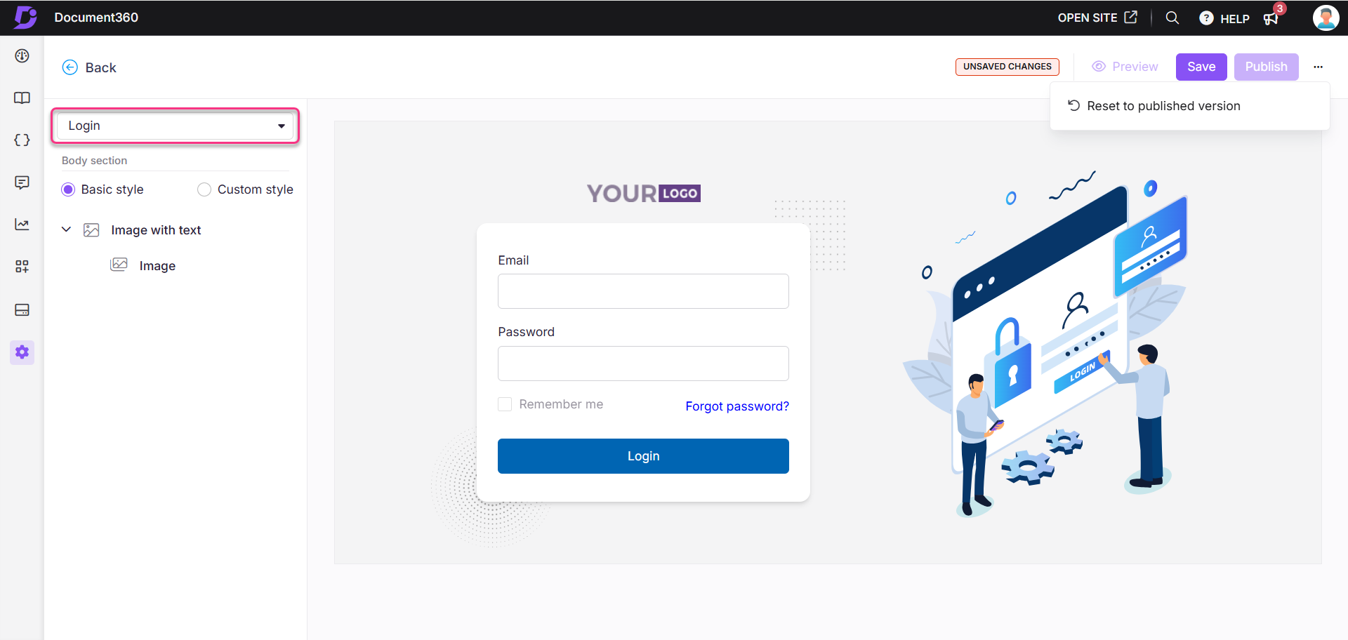Login interface displaying fields for email and password with a login button.