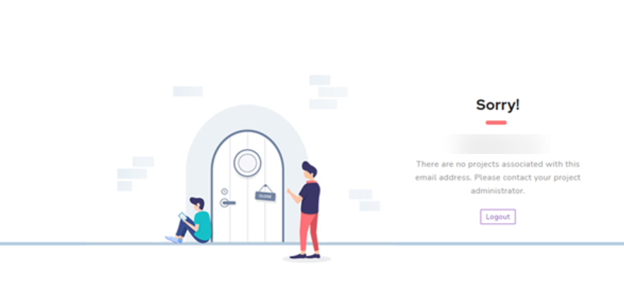 A user receives a message about no projects associated with their email address.