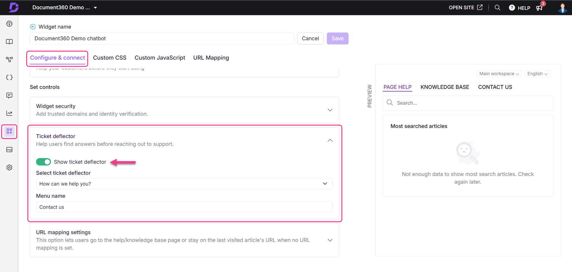 Image showing the option to add ticket deflectors to widget