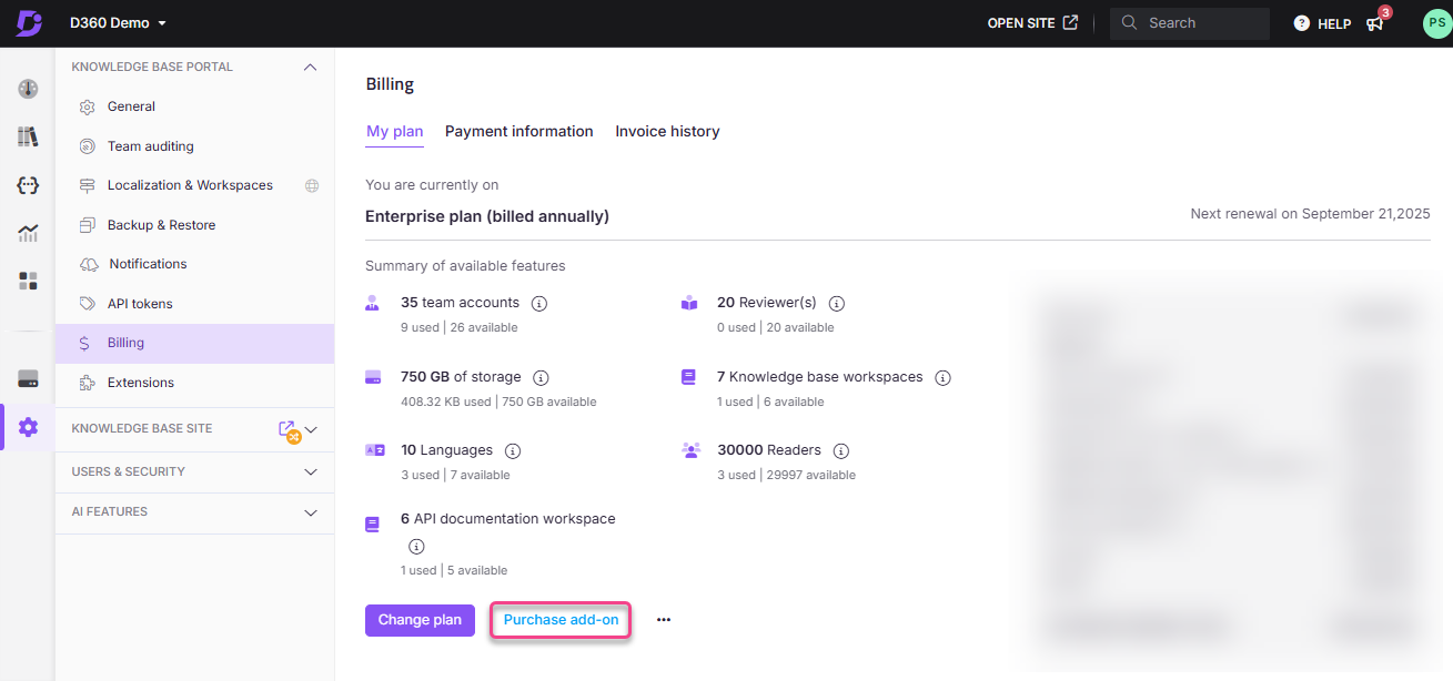 Billing page