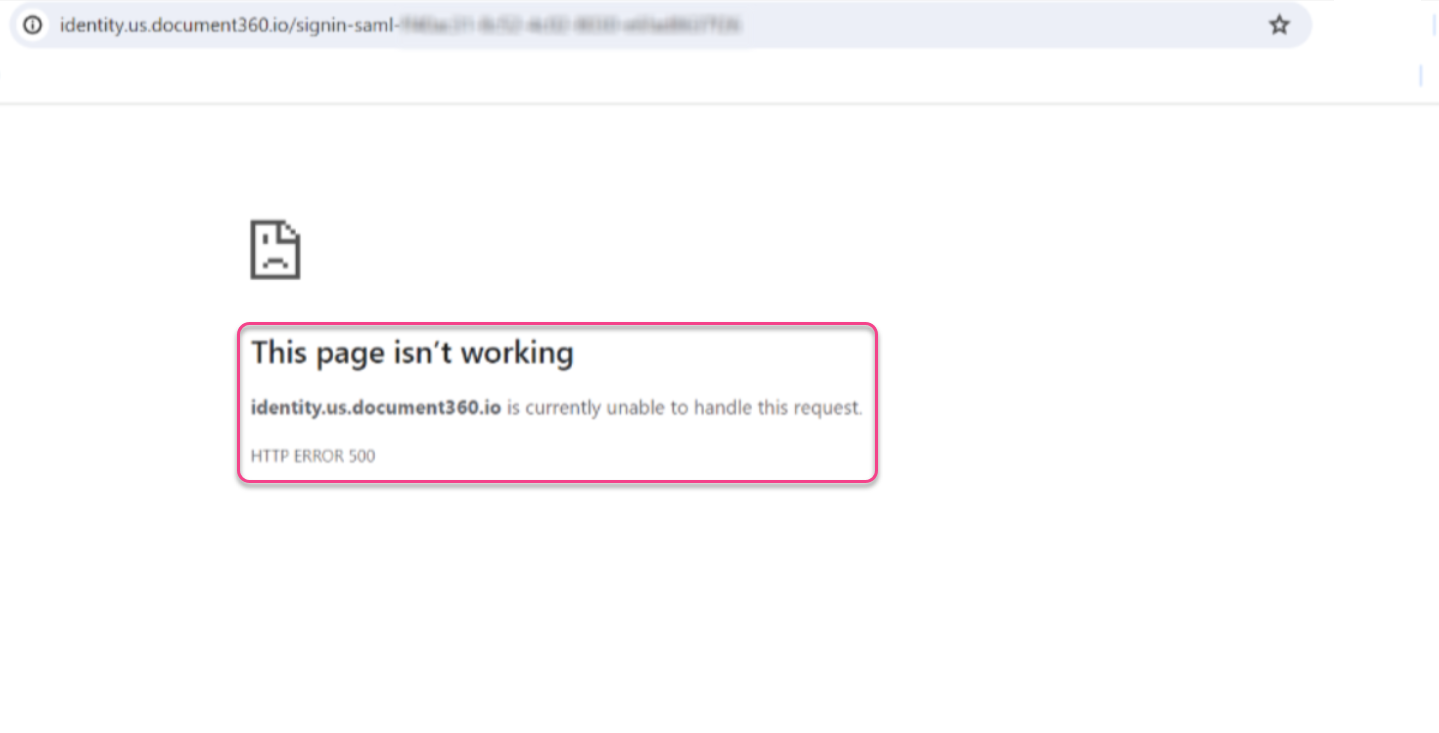 Error message indicating the page is not working due to HTTP error 500.