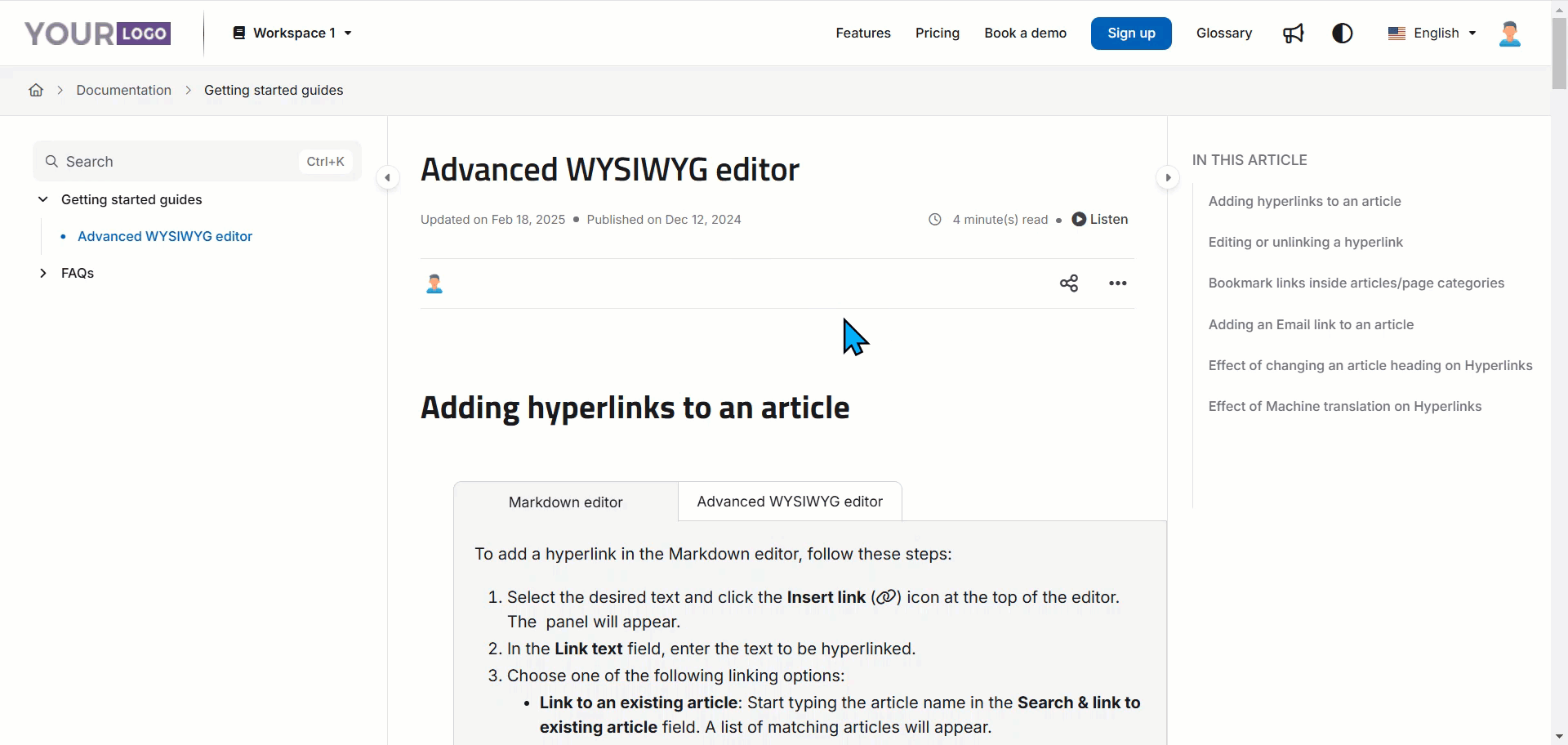 Copy the link for headings in the articles in the Knowledge base site.