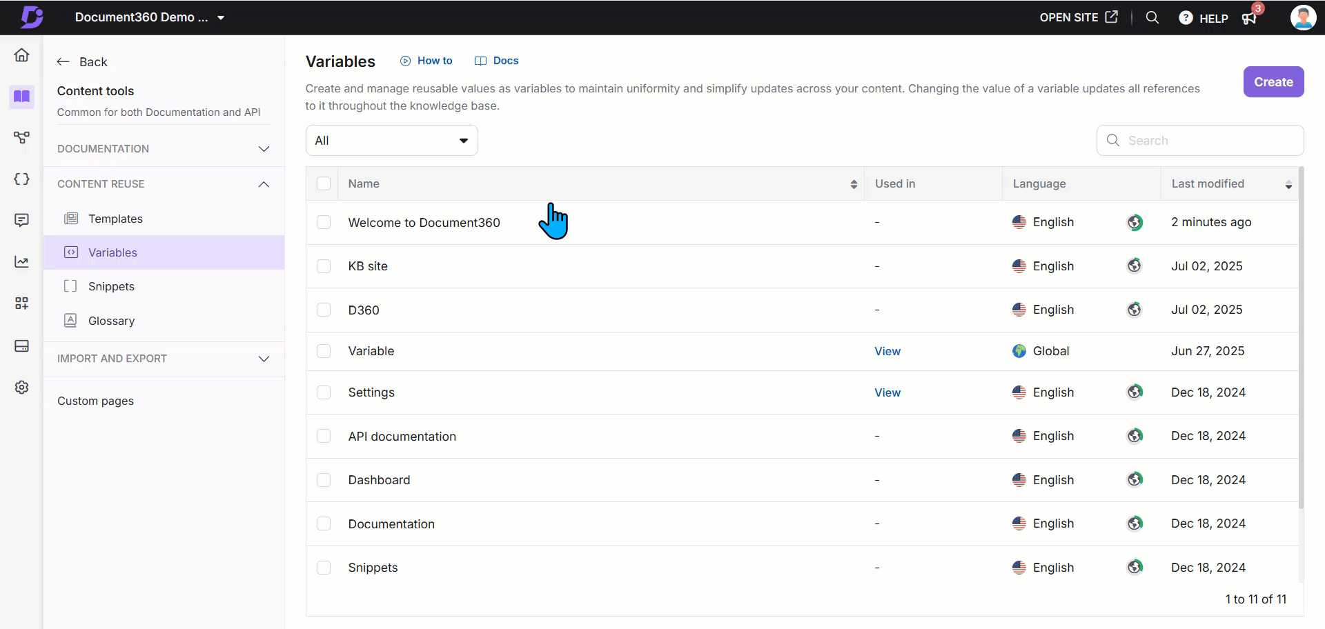 Translating an existing variable in Document360