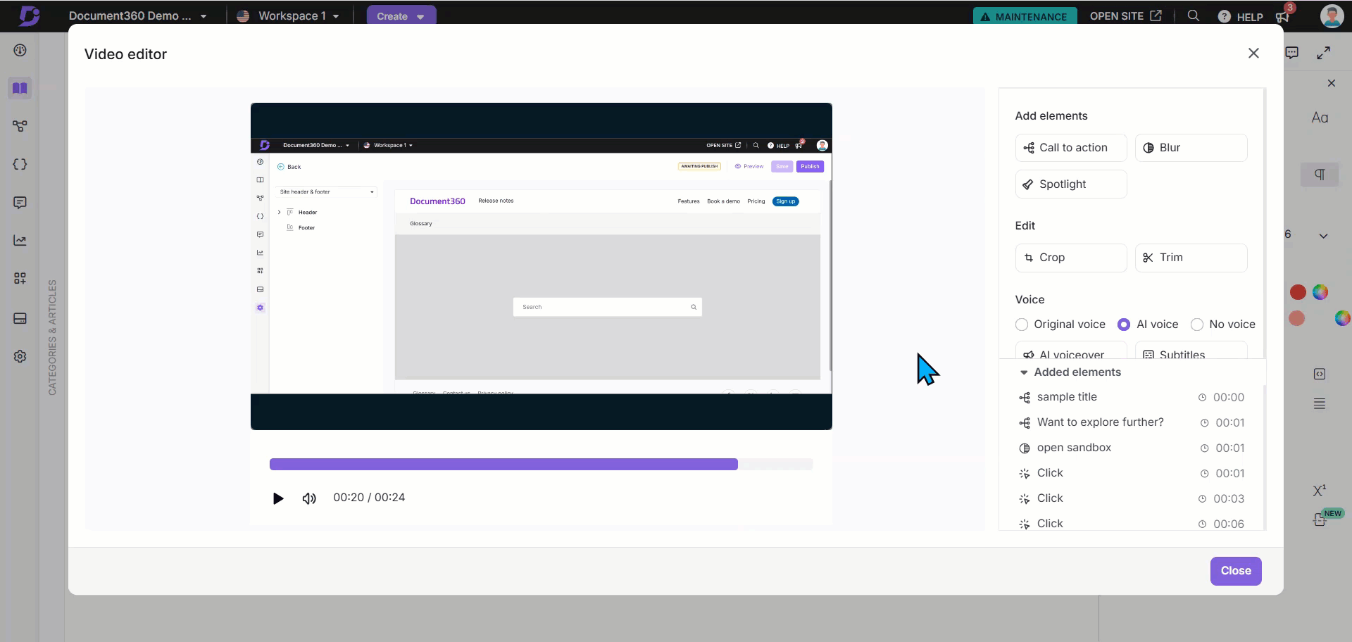 It shows how to trim a recording video in the Advanced WYSIWYG editor