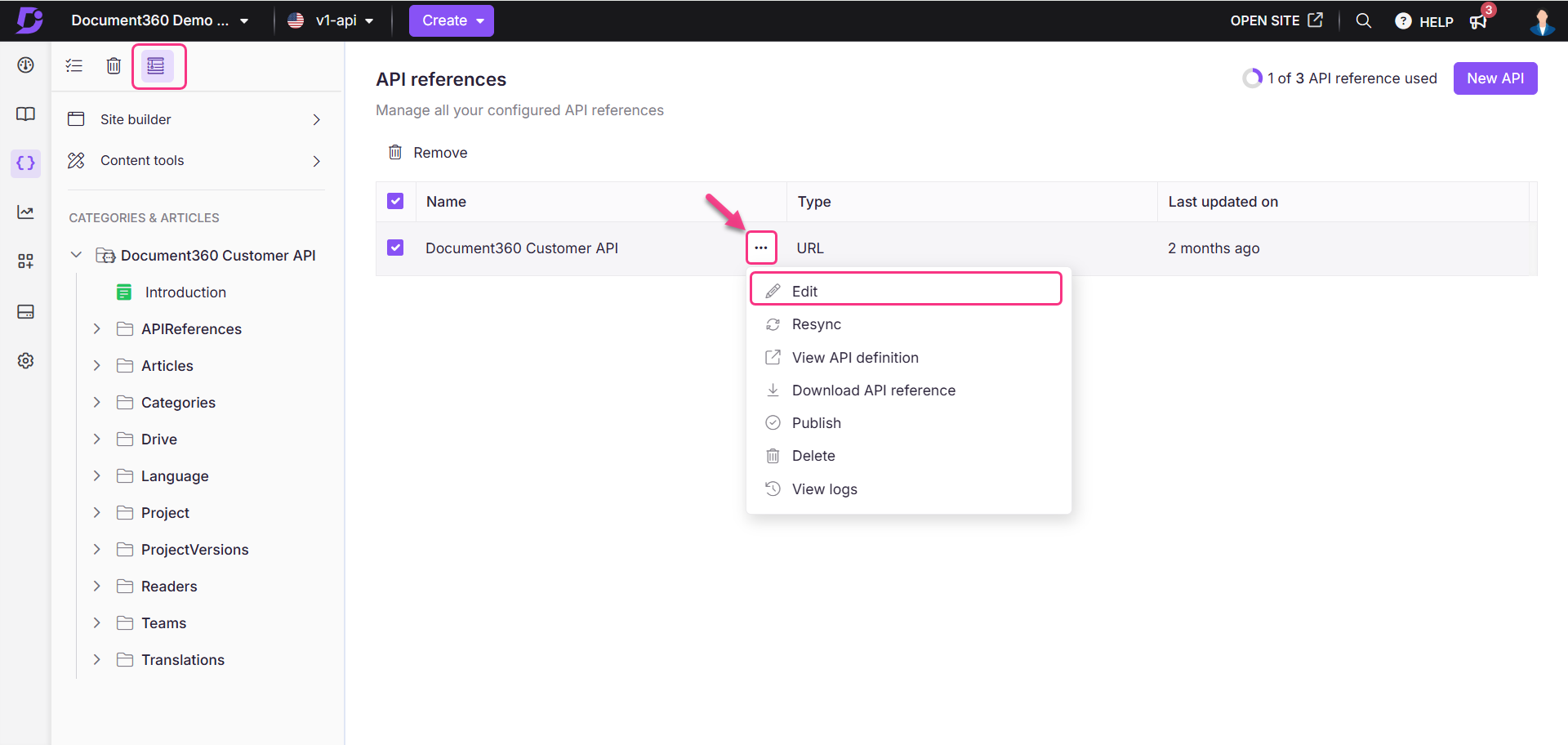Image showing edit option