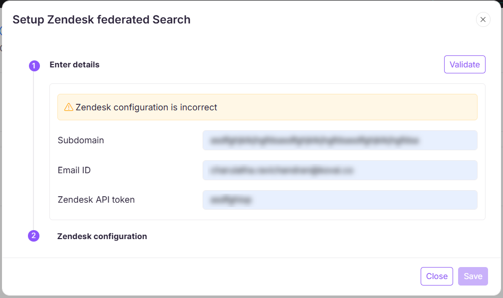 Image showing Zendesk configuration error
