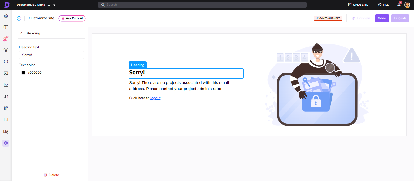 Access denied page heading panel