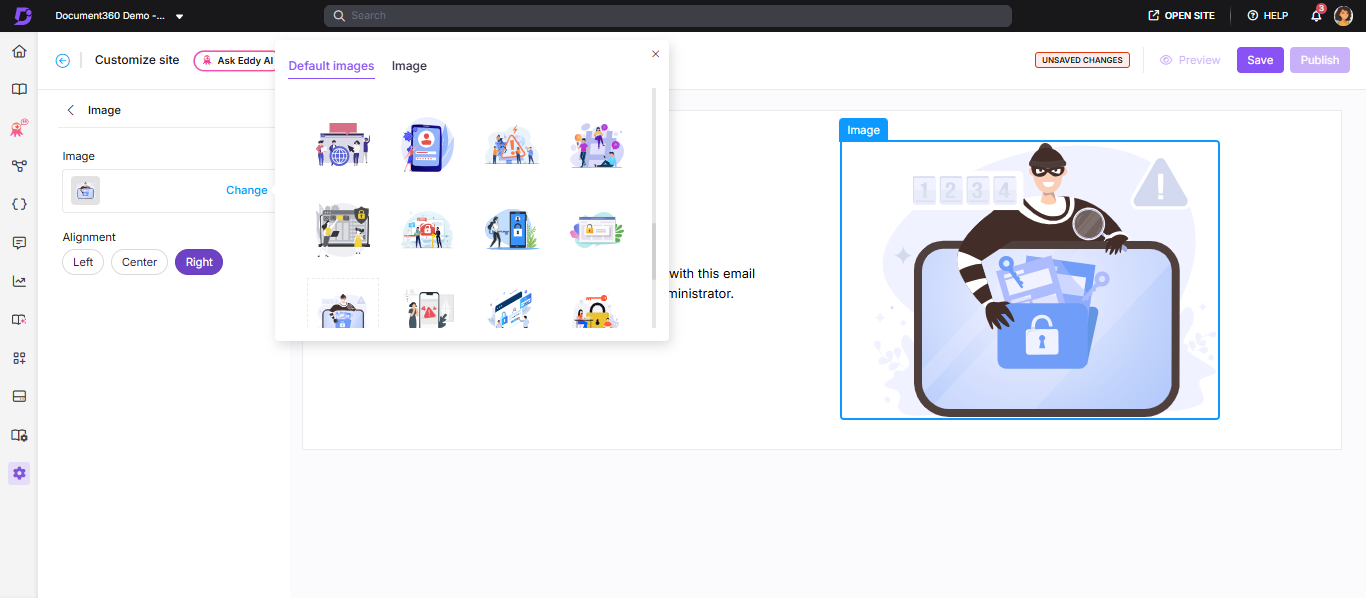 Image selection interface showing alignment options