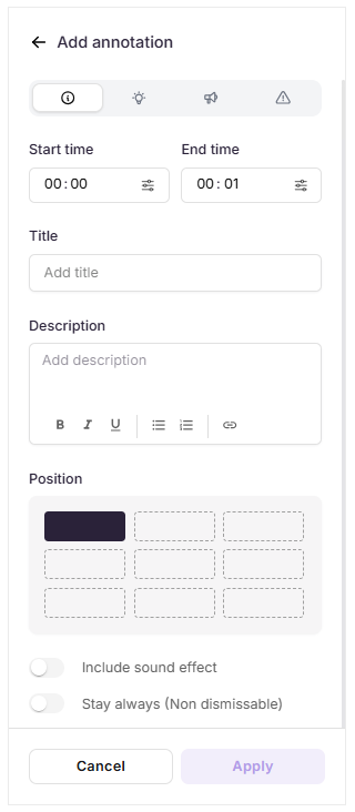 Add annotation panel in a video or interactive demo