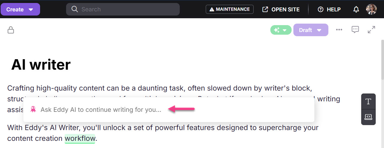 Eddy AI writing assistant offers features to enhance content creation workflow.