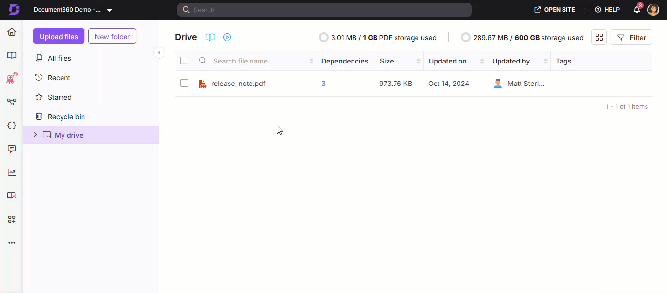 Animated walkthrough showing how to copy a file link from Drive and paste it into the custom footer HTML editor