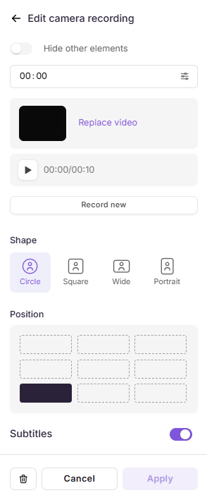  Edit camera recording pane