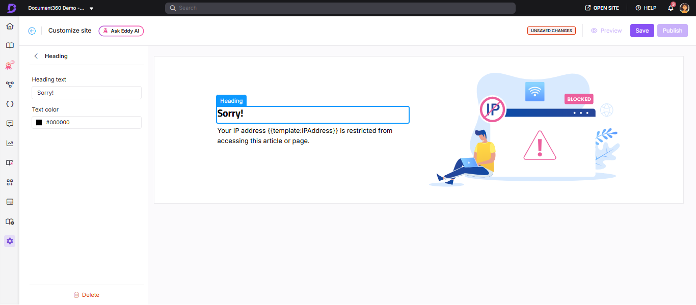 IP restriction page heading panel