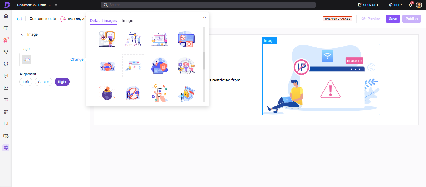 Image selection interface for the IP restriction page