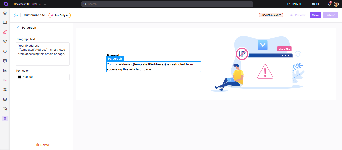 IP restriction page paragraph panel