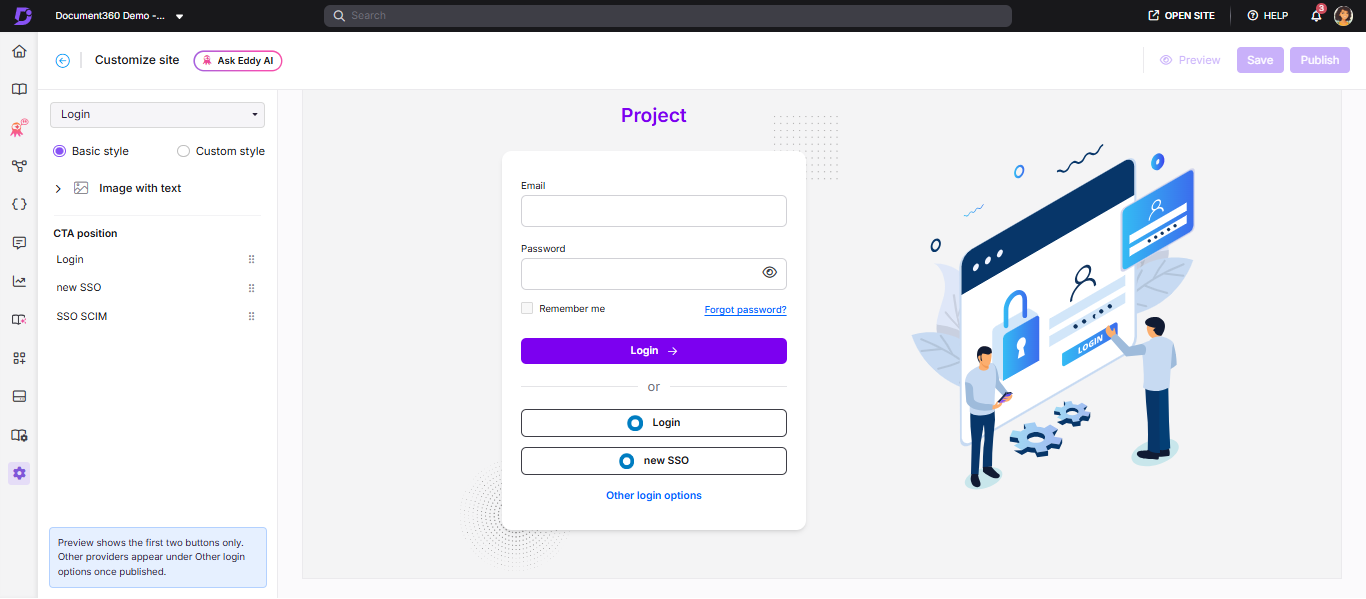 Site customization page showing the Customize site button