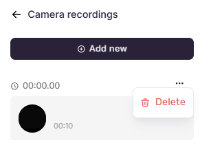  Camera recordings interface showing options to add new recordings and delete existing ones.