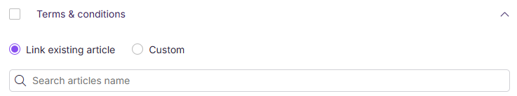Options to link existing articles or create custom links in a document interface.