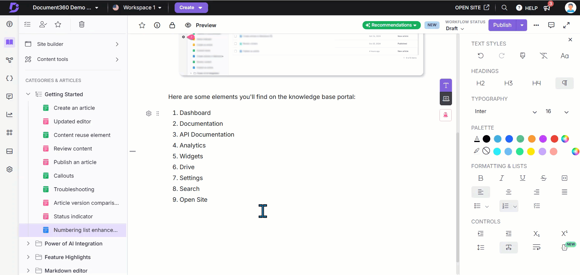 Using numbered list in the Advanced WYSIWYG editor