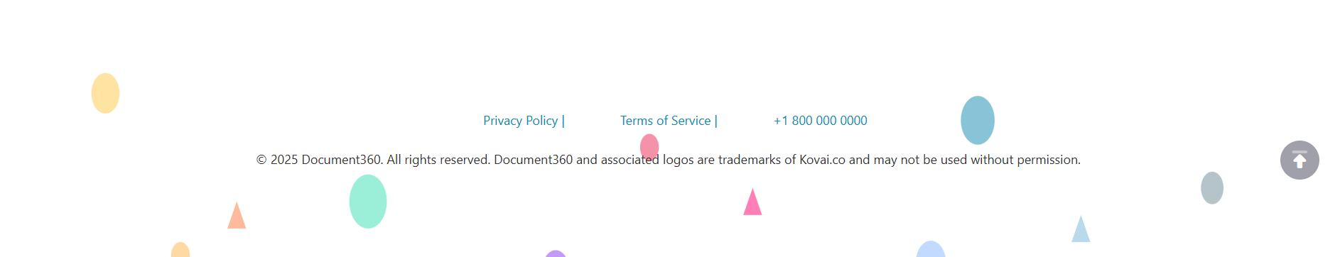 Footer section displaying copyright, privacy policy, and contact information for Document360.