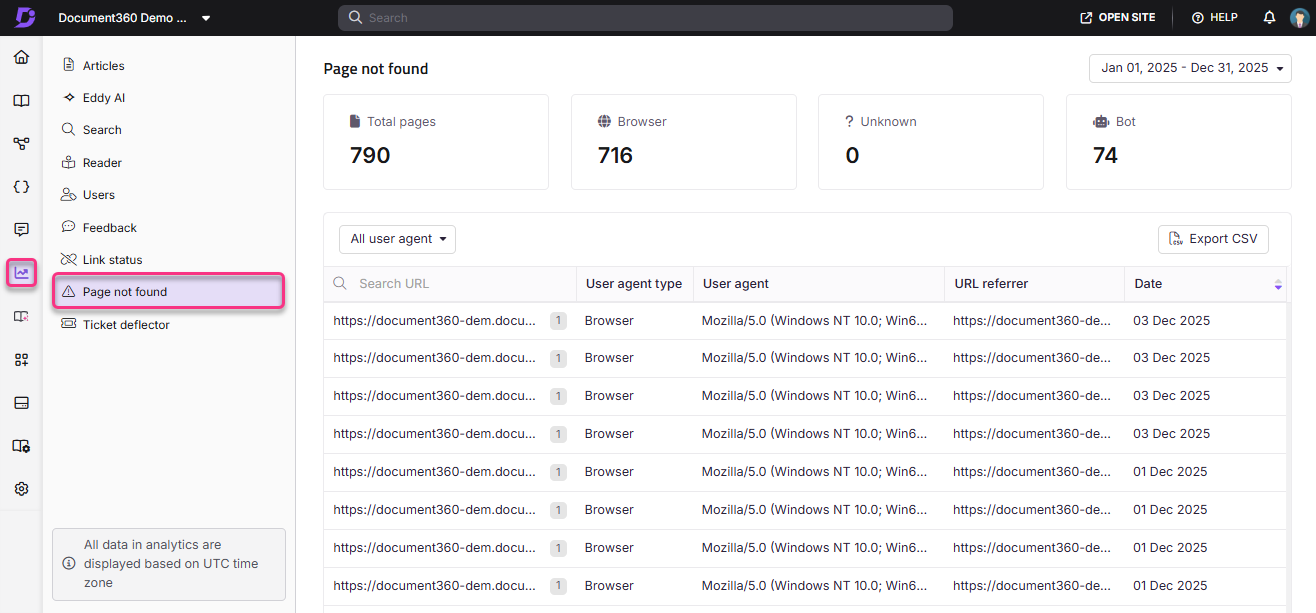Error message indicating a page not found with user agent details displayed.