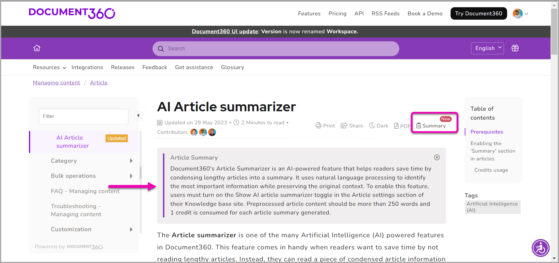 ↪️ Summarize Documents with AI – Documentation