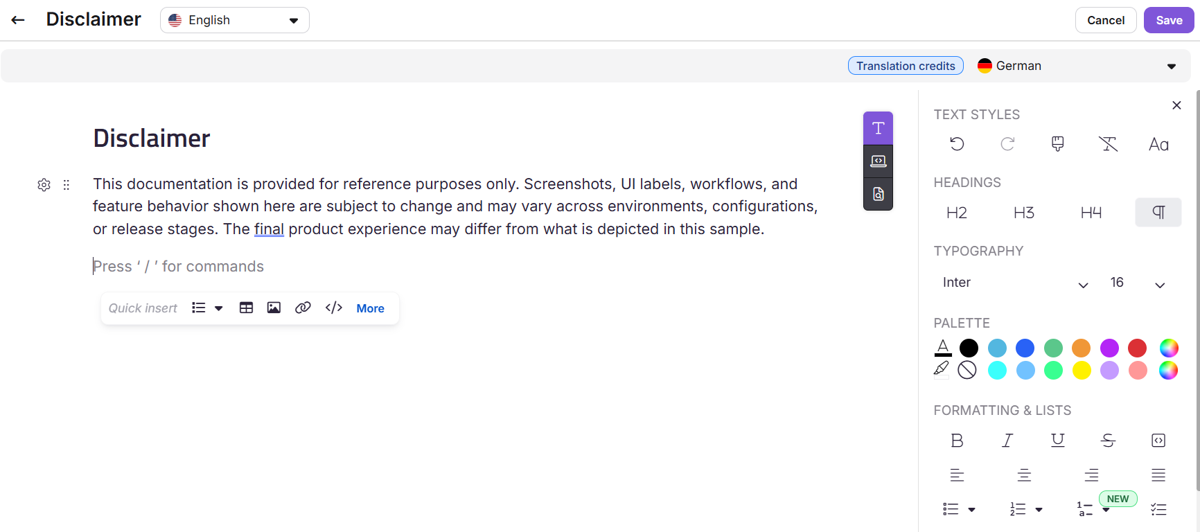 Documentation disclaimer explaining potential changes in product features and user experience.