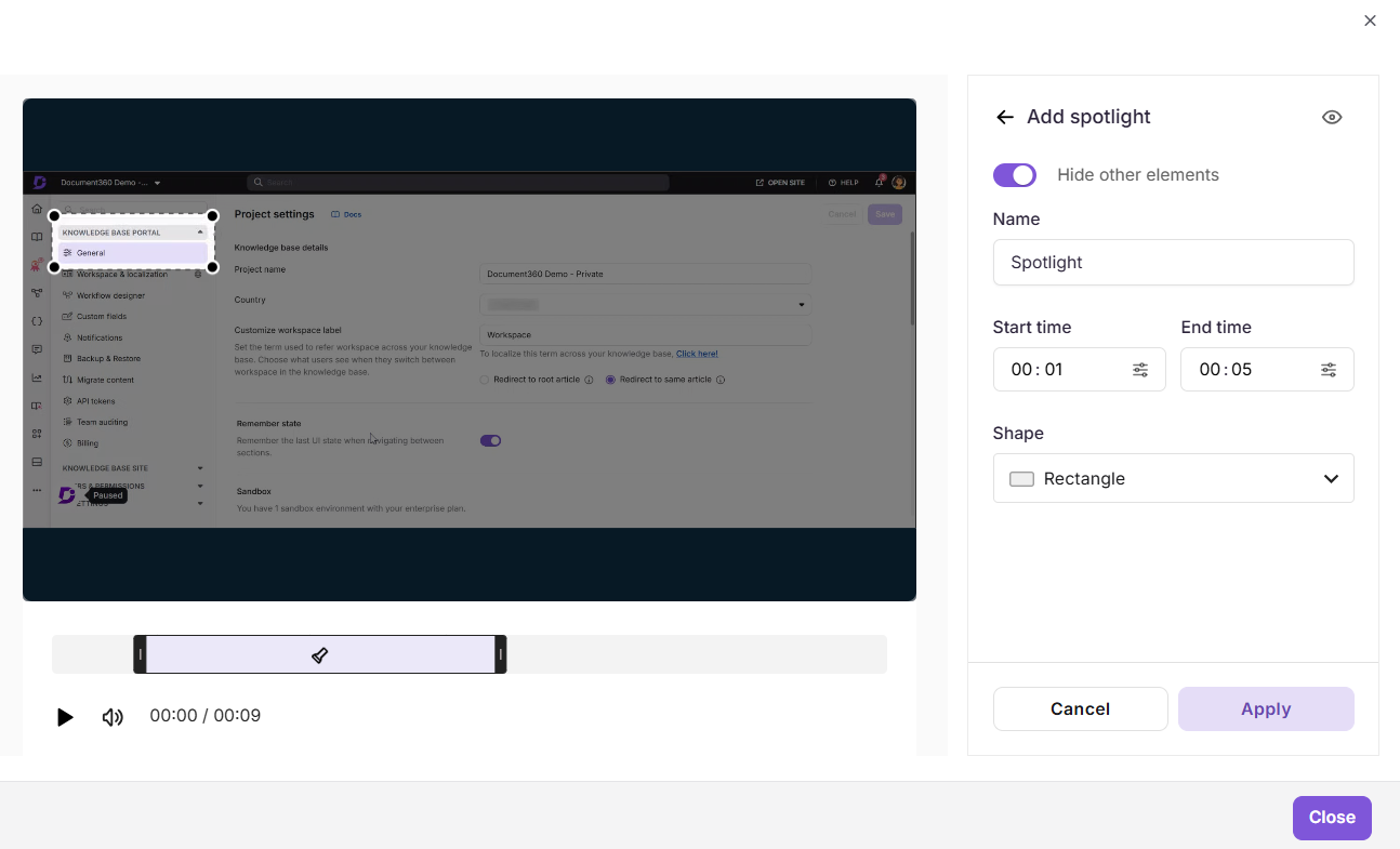 Add spotlight to video or interactive demo