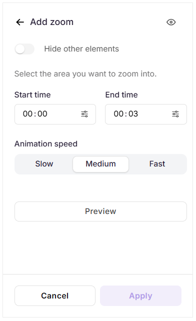 Zoom configuration panel in a video or interactive demo