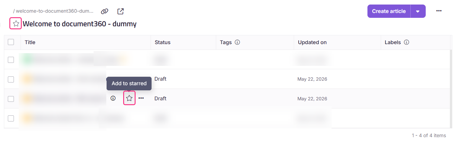 Starring a category in the knowledge base portal