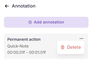 Annotation panel listing annotations with title, type, and timing