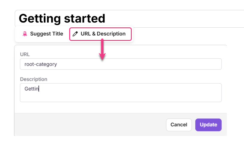 URL and Description dialog in the Advanced WYSIWYG editor