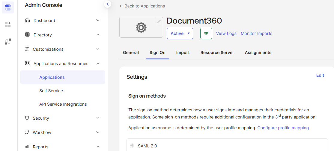 The Sign On tab of the Okta app, scrolled to the Attribute statements section