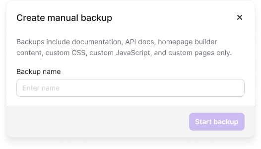 Create manual backup modal.
