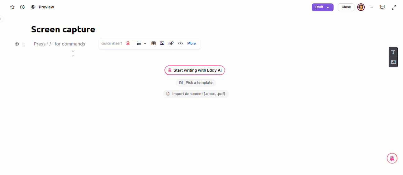 A captured image opening in the image editing panel, with editing tools and the Insert button